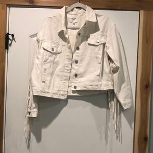 Clad and cloth fringe Jean jacket size small NWOT